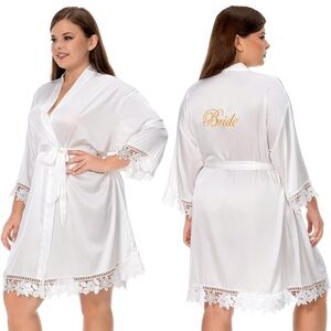 BRIDE wedding robe satin with crochet trim